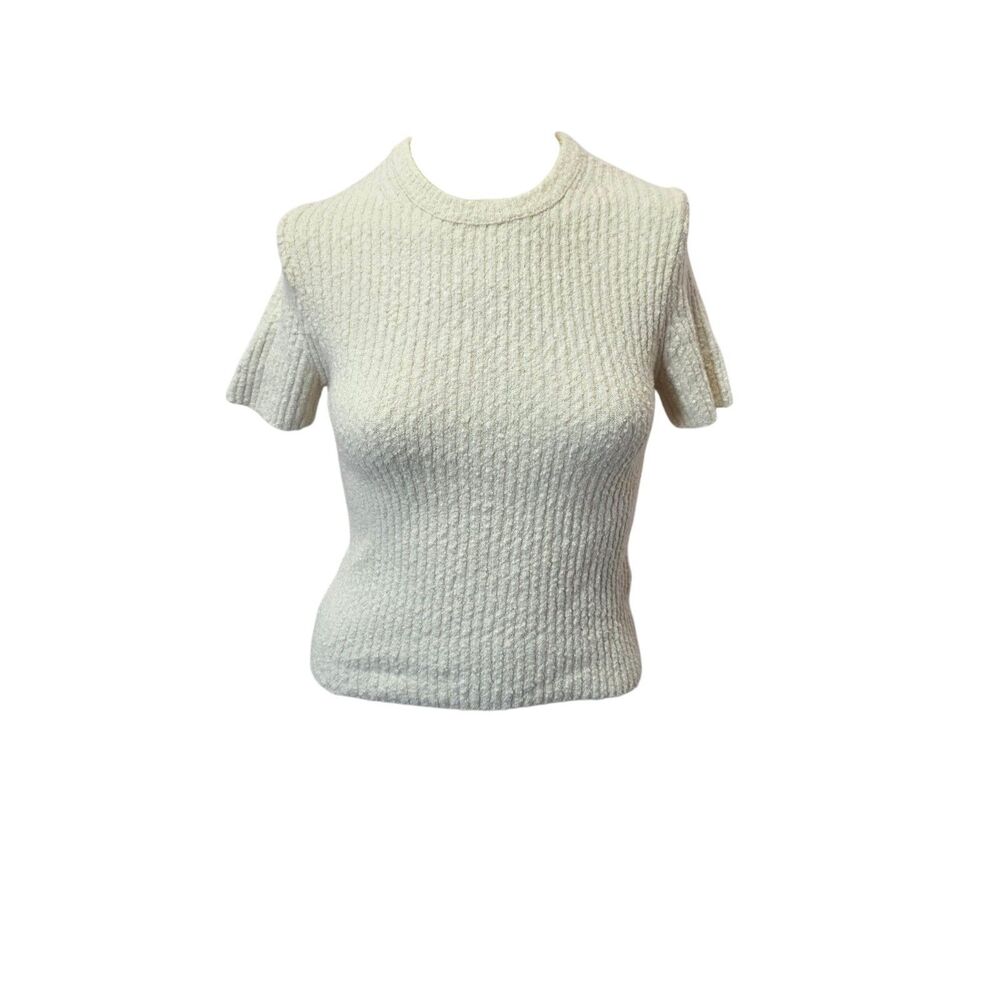 Madewell Ivory Textured Rib Knit Short‎ Sleeve Sweater Top XS Cozy Stretch